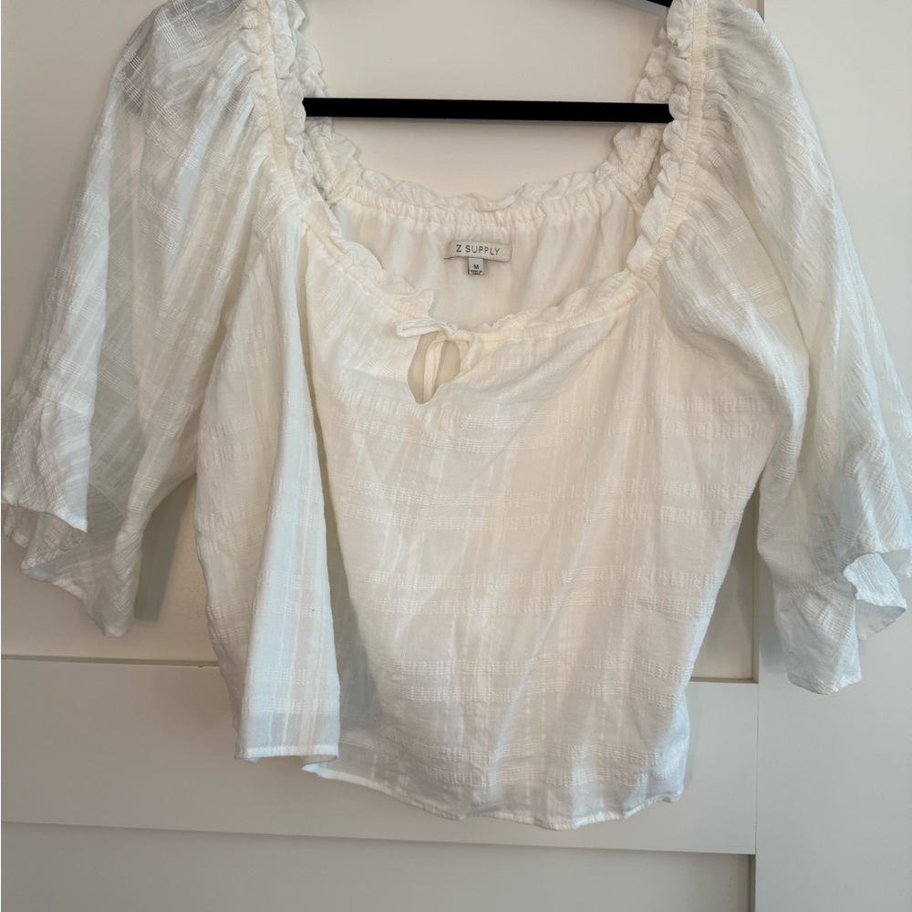 Z Supply Cream Blouse with Ruffled Neckline